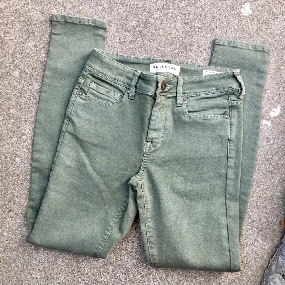 bullhead green high waist skinny jeans